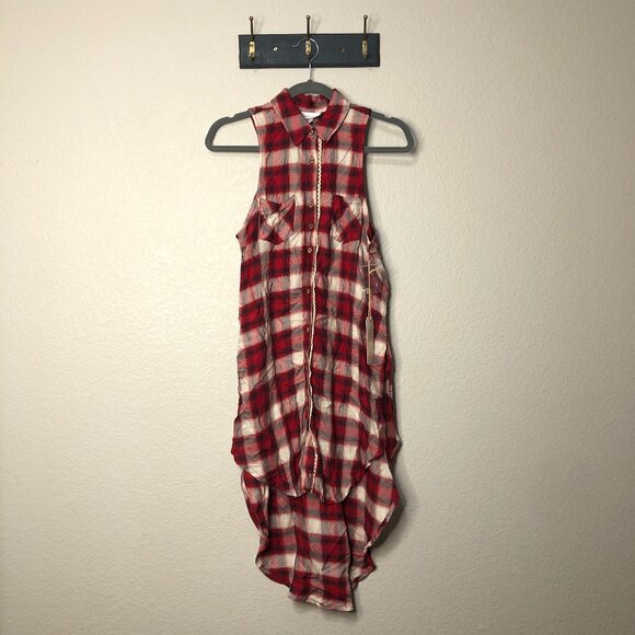 Shyanne Red Plaid Sleeveless Western High-Low Button Up Top Women's XS Rodeo NWT - Picture 1 of 12